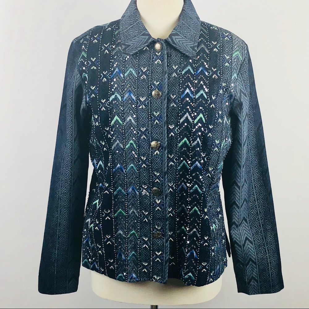 WOMEN’S JACKET COLDWATER CREEK  BEADED BLUE SIZE S